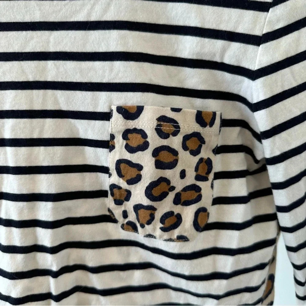 Boden Breton Stripe Leopard Print Pocket Long Sleeve Tee Size 2 - Picture 6 of 10